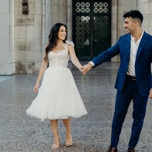 One shoulder midi tulle dress